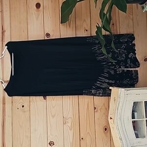 Super cute, very wide leg black pants with tie dye along lower part, XL.